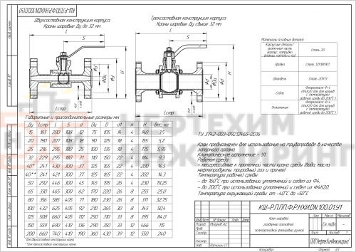 Кран шаровой разборный проходной полнопроходной фланцевый ручной КШ-Р.П.ПП.Ф.Р.НХИ.065.100.01.У DN 65 PN 10,0 МПа, корпус ст. 20, класс герметичности «А» по ГОСТ 9544-2015