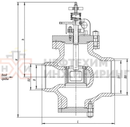 Клапан регулирующий под приварку ручной 6с-12-1-2 DN 50 PN 6,3 МПа Т425 °С, корпус ст. 25Л