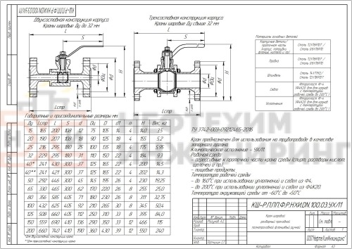 Кран шаровой разборный проходной полнопроходной фланцевый ручной КШ-Р.П.ПП.Ф.Р.НХИ.050.100.03.УХЛ1 DN 50 PN 10,0 МПа, корпус ст. 12Х18Н10Т, класс герметичности «А» по ГОСТ 9544-2015