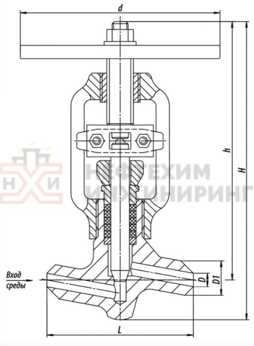 Клапан (вентиль) запорный под приварку ручной 1с-15-6 DN 65 PN 9,8 МПа Т540 °С, корпус ст. 12Х1МФ