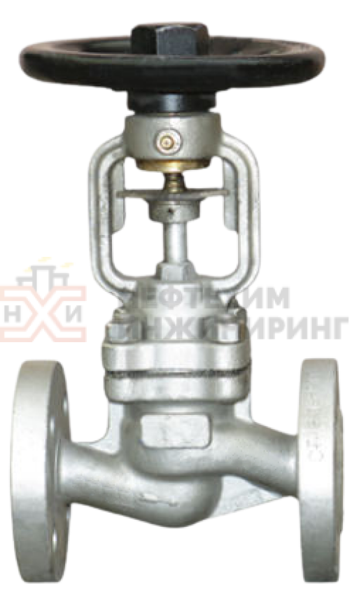 Клапан запорный сильфонный фланцевый ручной 15с66нж DN 40 PN 1,6 МПа У1, корпус ст. 25Л, класс герметичности «А» по ГОСТ 9544-2015