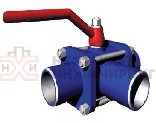 Кран шаровой разборный трехходовой неполнопроходной под приварку ручной КШ-Р.ТХ.НП.П.Р.НХИ.065/050.016.01.У DN 65/50 PN 1,6 МПа, корпус ст. 20, класс герметичности «А» по ГОСТ 9544-2015