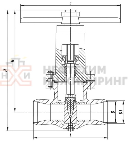 Задвижка запорная под приварку ручная 2с-25-1 DN 150 PN 10,0 МПа Т450 °С, корпус ст. 25Л
