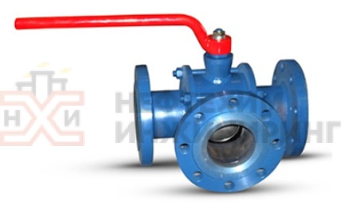 Кран шаровой разборный трехходовой полнопроходной фланцевый ручной КШ-Р.ТХ.ПП.Ф.Р.НХИ.040.016.01.У DN 40 PN 1,6 МПа, корпус ст. 20, класс герметичности «А» по ГОСТ 9544-2015
