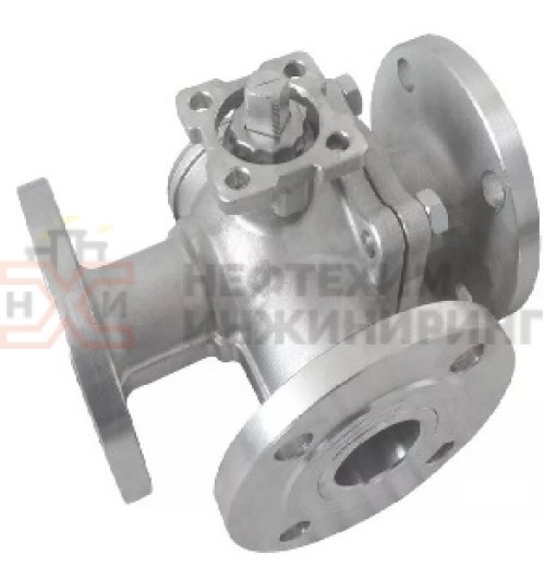 Кран шаровой разборный трехходовой полнопроходной фланцевый с редуктором КШ-Р.ТХ.ПП.Ф.РД.НХИ.150.025.01.У DN 150 PN 2,5 МПа, корпус ст. 20, класс герметичности «А» по ГОСТ 9544-2015