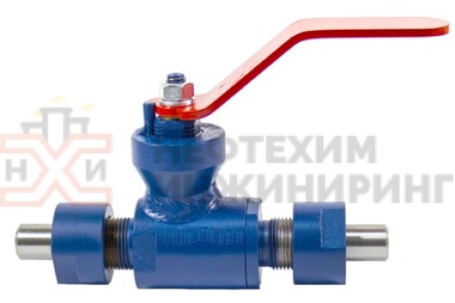 Кран шаровой разборный проходной полнопроходной штуцерно-ниппельный ручной КШ-Р.П.ПП.ШН.Р.НХИ.020.250.02.ХЛ1 DN 20 PN 25,0 МПа, корпус ст. 09Г2С, класс герметичности «А» по ГОСТ 9544-2015