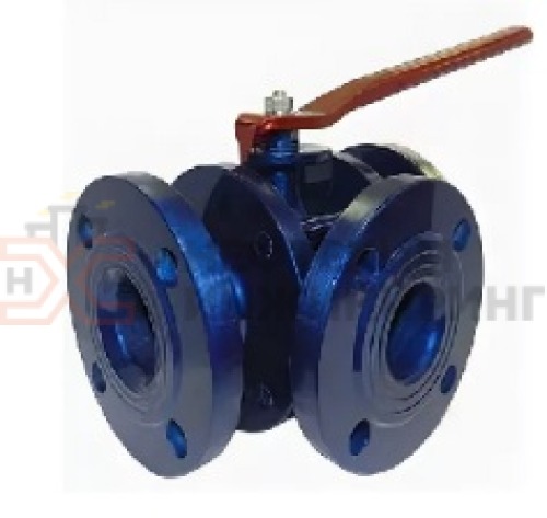 Кран шаровой разборный трехходовой полнопроходной фланцевый ручной КШ-Р.ТХ.ПП.Ф.Р.НХИ.065.160.02.ХЛ1 DN 65 PN 16,0 МПа, корпус ст. 09Г2С, класс герметичности «А» по ГОСТ 9544-2015