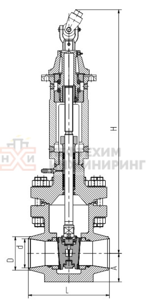 Задвижка запорная под приварку с шарнирной муфтой 895-400-ГА DN 400 PN 11,0 МПа Т300 °С, корпус ст. 15ГС