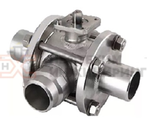 Кран шаровой разборный трехходовой полнопроходной под приварку с редуктором КШ-Р.ТХ.ПП.П.РД.НХИ.200.016.03.УХЛ1 DN 200 PN 1,6 МПа, корпус ст. 12Х18Н10Т, класс герметичности «А» по ГОСТ 9544-2015