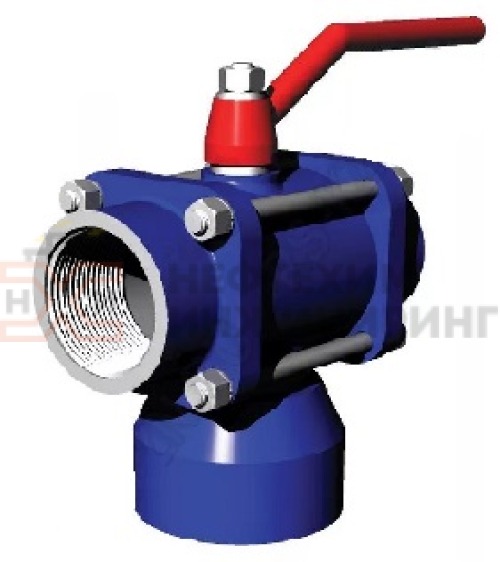 Кран шаровой разборный трехходовой неполнопроходной муфтовый ручной КШ-Р.ТХ.НП.М.Р.НХИ.065/050.025.01.У DN 65/50 PN 2,5 МПа, корпус ст. 20, класс герметичности «А» по ГОСТ 9544-2015