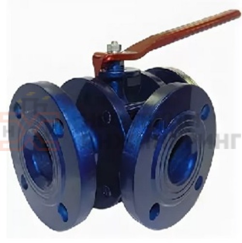 Кран шаровой разборный трехходовой полнопроходной фланцевый ручной КШ-Р.ТХ.ПП.Ф.Р.НХИ.020.025.02.ХЛ1 DN 20 PN 2,5 МПа, корпус ст. 09Г2С, класс герметичности «А» по ГОСТ 9544-2015