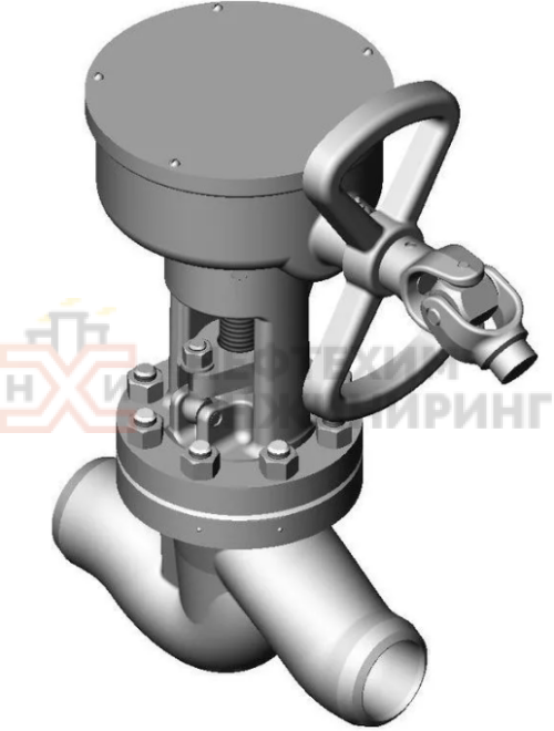 Клапан (вентиль) запорный под приварку с цилиндрическим редуктором Т-114б DN 150 PN 10,0 МПа Т450 °С, корпус ст. 25Л