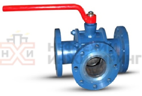 Кран шаровой разборный трехходовой полнопроходной фланцевый ручной КШ-Р.ТХ.ПП.Ф.Р.НХИ.010.025.01.У DN 10 PN 2,5 МПа, корпус ст. 20, класс герметичности «А» по ГОСТ 9544-2015