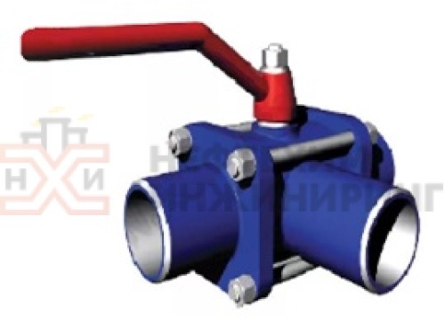 Кран шаровой разборный трехходовой полнопроходной под приварку ручной КШ-Р.ТХ.ПП.П.Р.НХИ.025.040.02.ХЛ1 DN 25 PN 4,0 МПа, корпус ст. 09Г2С, класс герметичности «А» по ГОСТ 9544-2015