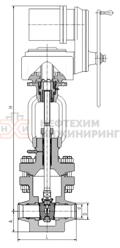 Задвижка запорная под приварку с электроприводом 1080-400-Э DN 400 PN 12,0 МПа Т250 °С, корпус ст. 15ГС