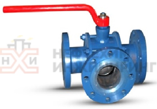 Кран шаровой разборный трехходовой неполнопроходной фланцевый ручной КШ-Р.ТХ.НП.Ф.Р.НХИ.065/050.025.01.У DN 65/50 PN 2,5 МПа, корпус ст. 20, класс герметичности «А» по ГОСТ 9544-2015