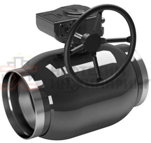 Кран шаровой цельносварной проходной неполнопроходной под приварку с редуктором КШ-Ц.П.НП.П.РД.НХИ.300/250.025.01.У DN 300/250 PN 2,5 МПа, корпус ст. 20 класс герметичности «А» по ГОСТ 9544-2015 (газ)