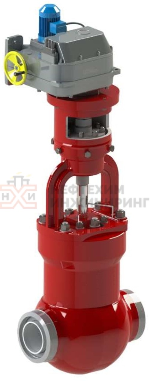 Клапан регулирующий под приварку с электроприводом (МЭОФ-1600/25-0,25У-96К) 1416-175-Э DN 175 PN 23,5 МПа Т250 °С, корпус ст. 15ГС