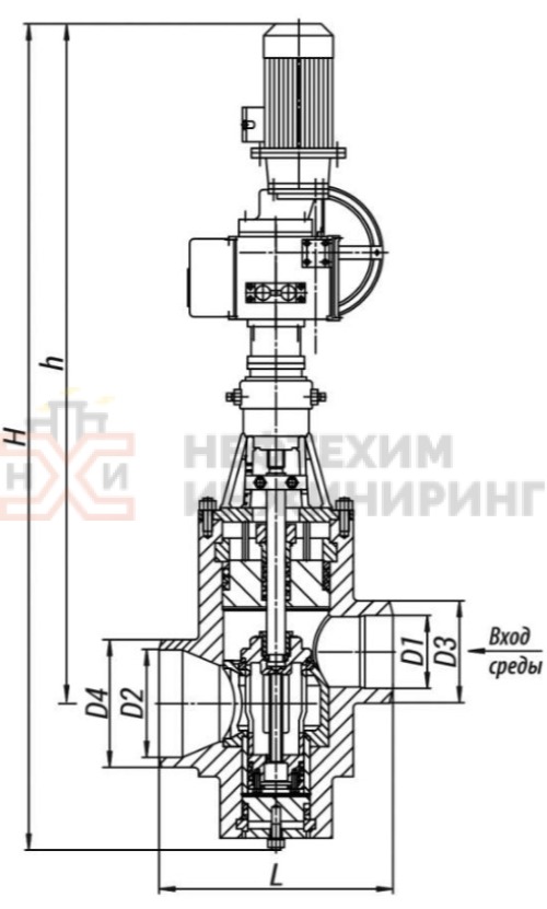 Клапан регулирующий под приварку с электроприводом (ПЭМ-Б5У) 18с-2-6Э DN 250 PN 10,0 МПа Т450 °С, корпус ст. 20