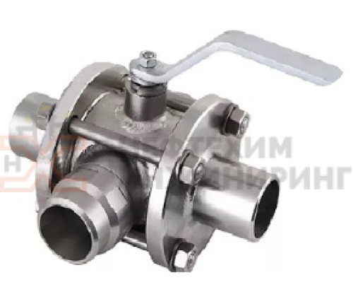 Кран шаровой разборный трехходовой полнопроходной под приварку ручной КШ-Р.ТХ.ПП.П.Р.НХИ.032.040.03.УХЛ1 DN 32 PN 4,0 МПа, корпус ст. 12Х18Н10Т, класс герметичности «А» по ГОСТ 9544-2015