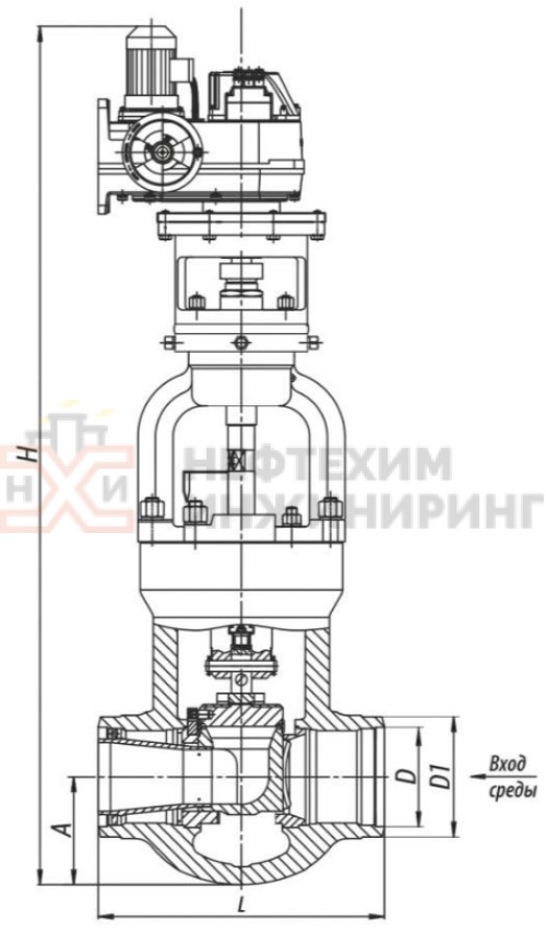 Клапан регулирующий под приварку с электроприводом (МЭОФ-1000/20-0,25У-96К) 1416-100-Э DN 100 PN 23,5 МПа Т250 °С, корпус ст. 15ГС