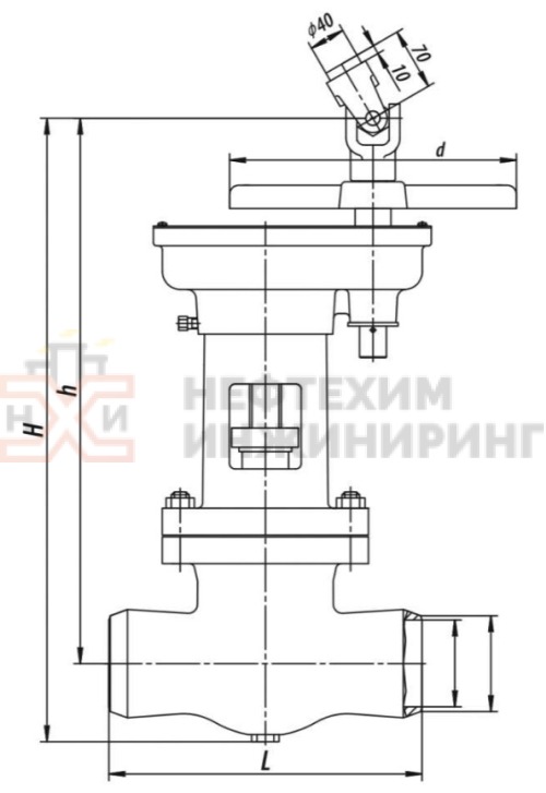 Задвижка запорная под приварку с цилиндрическим редуктором 2с-30-1 DN 80 PN 10,0 МПа Т450 °С, корпус ст. 25Л
