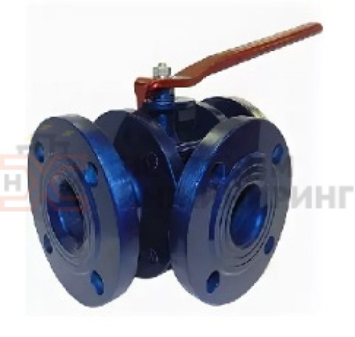 Кран шаровой разборный трехходовой полнопроходной фланцевый ручной КШ-Р.ТХ.ПП.Ф.Р.НХИ.025.063.02.ХЛ1 DN 25 PN 6,3 МПа, корпус ст. 09Г2С, класс герметичности «А» по ГОСТ 9544-2015