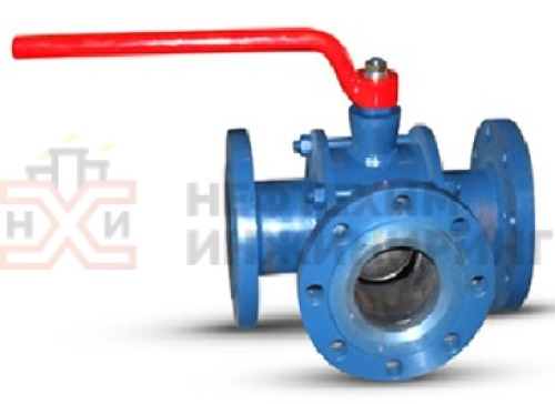 Кран шаровой разборный трехходовой полнопроходной фланцевый ручной КШ-Р.ТХ.ПП.Ф.Р.НХИ.080.100.01.У DN 80 PN 10,0 МПа, корпус ст. 20, класс герметичности «А» по ГОСТ 9544-2015