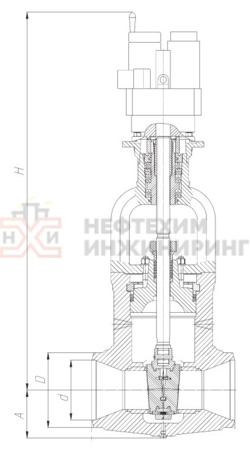 Задвижка запорная под приварку с электроприводом (ГИЮМ.303344.001-06) 881-150-ЭН DN 150 PN 25,0 МПа Т545 °С, корпус ст. 15Х1М1Ф