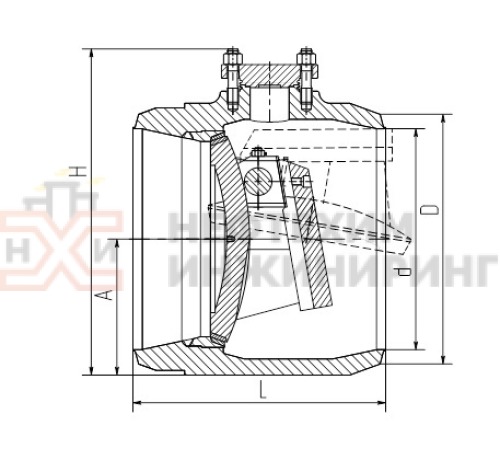 Клапан (затвор) обратный под приварку 1048-500-0А DN 500 PN 12,0 МПа Т250 °С, корпус ст. 20