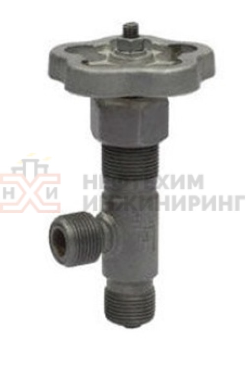 Клапан запорный угловой сальниковый цапковый ручной 15с13п DN 6 PN 2,5 МПа У1, корпус ст. 25, класс герметичности «А» по ГОСТ 9544-2015