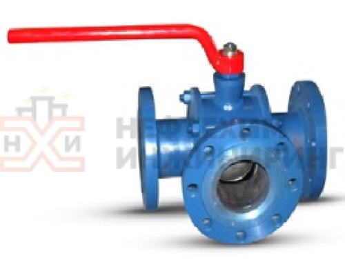 Кран шаровой разборный трехходовой неполнопроходной фланцевый ручной КШ-Р.ТХ.НП.Ф.Р.НХИ.065/050.100.01.У DN 65/50 PN 10,0 МПа, корпус ст. 20, класс герметичности «А» по ГОСТ 9544-2015