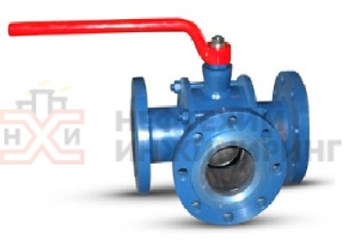 Кран шаровой разборный трехходовой неполнопроходной фланцевый ручной КШ-Р.ТХ.НП.Ф.Р.НХИ.125/100.063.01.У DN 125/100 PN 6,3 МПа, корпус ст. 20, класс герметичности «А» по ГОСТ 9544-2015