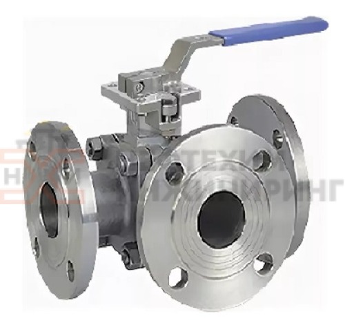 Кран шаровой разборный трехходовой неполнопроходной фланцевый ручной КШ-Р.ТХ.НП.Ф.Р.НХИ.065/050.040.03.УХЛ1 DN 65/50 PN 4,0 МПа, корпус ст. 12Х18Н10Т, класс герметичности «А» по ГОСТ 9544-2015