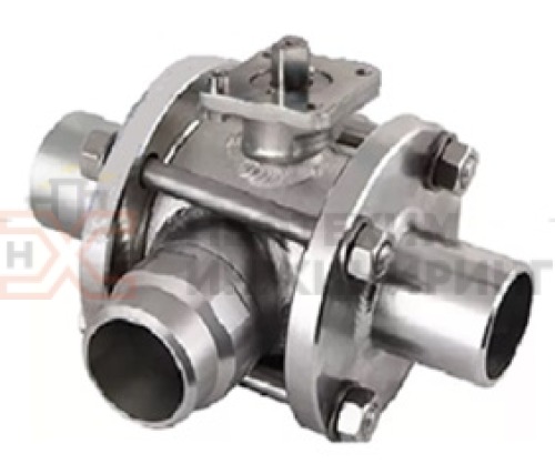 Кран шаровой разборный трехходовой полнопроходной под приварку с редуктором КШ-Р.ТХ.ПП.П.РД.НХИ.150.100.03.УХЛ1 DN 150 PN 10,0 МПа, корпус ст. 12Х18Н10Т, класс герметичности «А» по ГОСТ 9544-2015