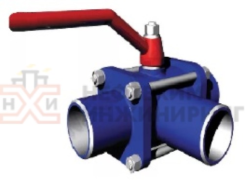 Кран шаровой разборный трехходовой полнопроходной под приварку ручной КШ-Р.ТХ.ПП.П.Р.НХИ.125.063.02.ХЛ1 DN 125 PN 6,3 МПа, корпус ст. 09Г2С, класс герметичности «А» по ГОСТ 9544-2015