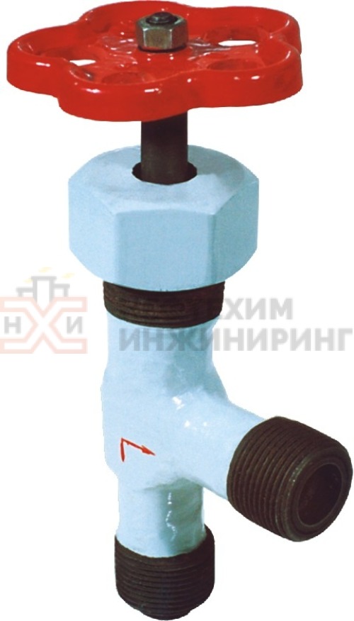 Клапан запорный угловой сальниковый цапковый ручной 15нж13бк DN 6 PN 2,5 МПа УХЛ1, корпус ст. 12Х18Н9Т, класс герметичности «А» по ГОСТ 9544-2015