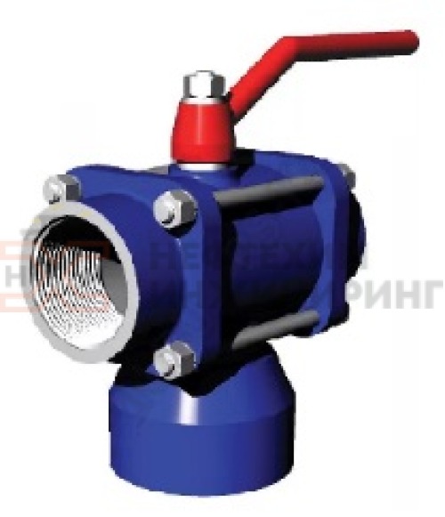 Кран шаровой разборный трехходовой полнопроходной муфтовый ручной КШ-Р.ТХ.ПП.М.Р.НХИ.020.160.01.У DN 20 PN 16,0 МПа, корпус ст. 20, класс герметичности «А» по ГОСТ 9544-2015