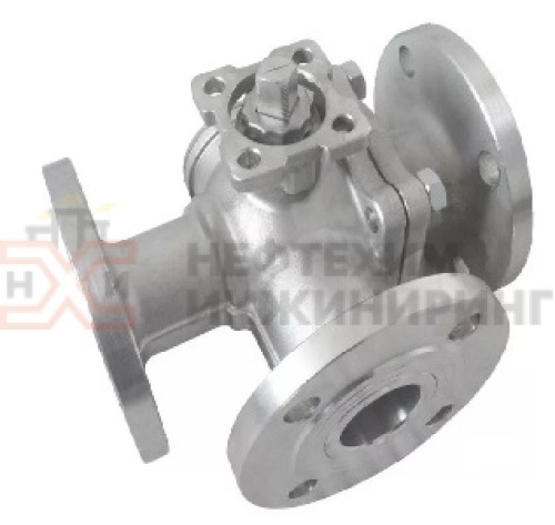 Кран шаровой разборный трехходовой полнопроходной фланцевый с редуктором КШ-Р.ТХ.ПП.Ф.РД.НХИ.150.100.01.У DN 150 PN 10,0 МПа, корпус ст. 20, класс герметичности «А» по ГОСТ 9544-2015