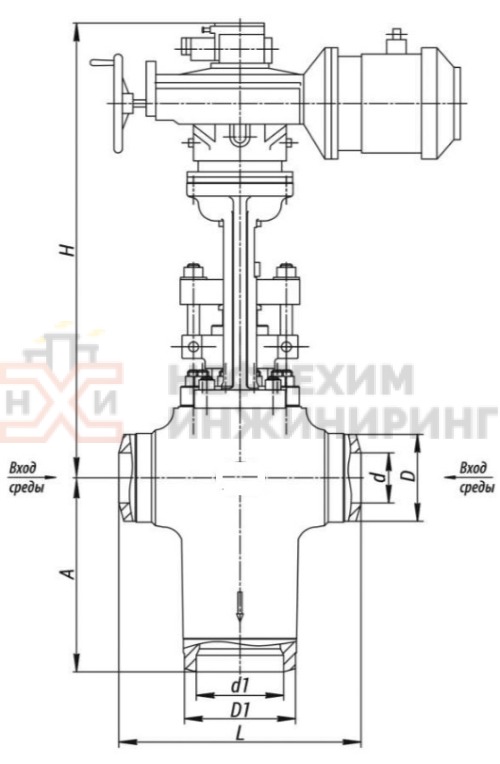Клапан запорно-дроссельный с электроприводом под приварку 936-150/250-Э DN 150 PN 7,8 МПа Т300 °С, корпус ст. 20
