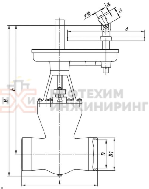 Задвижка запорная под приварку с цилиндрическим редуктором 2с-28-6 DN 400 PN 10,0 МПа Т450 °С, корпус ст. 25Л