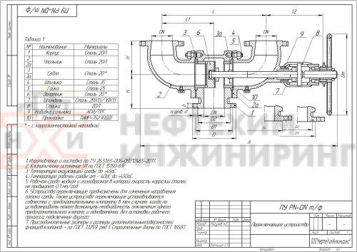 Переключающее устройство ПУ 200-16 23с16нж DN 200 PN 1,6 МПа У1, корпус ст. 20Л, класс герметичности «А» по ГОСТ 9544-2015