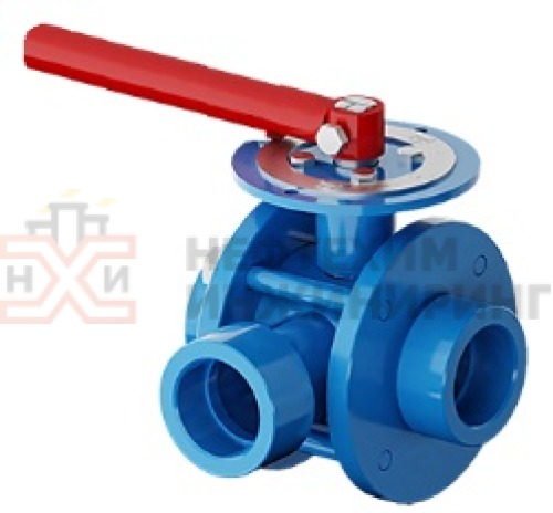 Кран шаровой разборный трехходовой неполнопроходной муфтовый ручной КШ-Р.ТХ.НП.М.Р.НХИ.065/050.100.02.ХЛ1 DN 65/50 PN 10,0 МПа, корпус ст. 09Г2С, класс герметичности «А» по ГОСТ 9544-2015