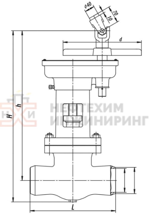 Задвижка запорная под приварку с цилиндрическим редуктором 2с-33-1 DN 80 PN 6,3 МПа Т425 °С, корпус ст. 25Л