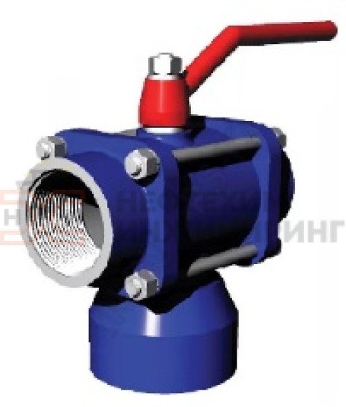 Кран шаровой разборный трехходовой неполнопроходной муфтовый ручной КШ-Р.ТХ.НП.М.Р.НХИ.065/050.100.01.У DN 65/50 PN 10,0 МПа, корпус ст. 20, класс герметичности «А» по ГОСТ 9544-2015