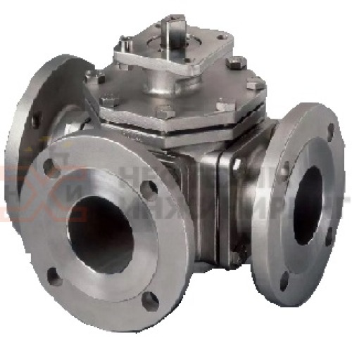 Кран шаровой разборный трехходовой полнопроходной фланцевый с редуктором КШ-Р.ТХ.ПП.Ф.РД.НХИ.200.100.03.УХЛ1 DN 200 PN 10,0 МПа, корпус ст. 12Х18Н10Т, класс герметичности «А» по ГОСТ 9544-2015