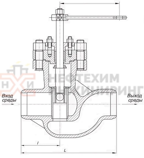 Клапан регулирующий под приварку ручной Т-36б DN 150 PN 6,4 МПа Т300 °С, корпус ст. 25Л