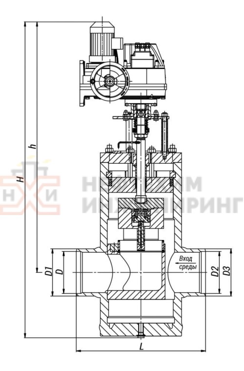 Клапан регулирующий разгруженный под приварку с электроприводом (МЭОФ-250/25-0,25У-99К) 23с-100-1-Э DN 100 PN 10,0 Т450 °С, корпус ст. 20
