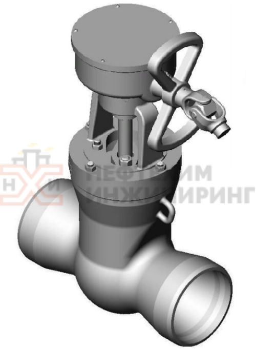 Задвижка запорная под приварку с коническим редуктором 2с-27-5Н DN 350 PN 6,3 МПа Т425 °С, корпус ст. 25Л