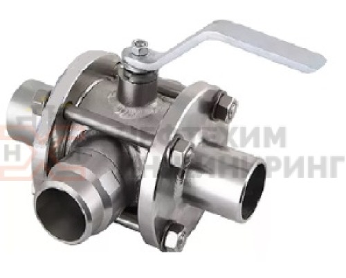 Кран шаровой разборный трехходовой неполнопроходной под приварку ручной КШ-Р.ТХ.НП.П.Р.НХИ.100/080.160.03.УХЛ1 DN 100/80 PN 16,0 МПа, корпус ст. 12Х18Н10Т, класс герметичности «А» по ГОСТ 9544-2015